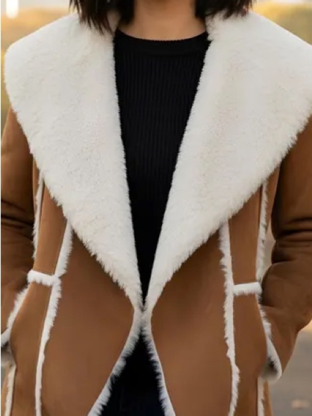 Forever 21 Contemporary Cozy Faux Shearling Suede Waterfall Jacket